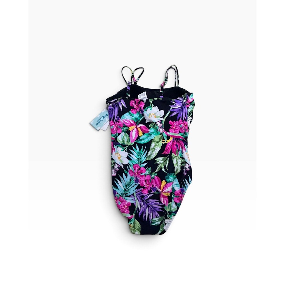 ShapeSolver Women Size 12 Black Floral Shirred Mio Tummy Control Swimsuit NEW